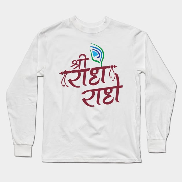 Sri Radhe Radhe Hare Krishna Mantra Hinduism Long Sleeve T-Shirt by alltheprints